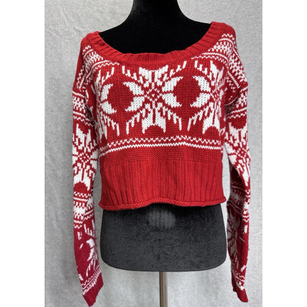 Aeropostale Cropped Holliday Knit Sweater Women's L Cottagecore Christmas Cozy
